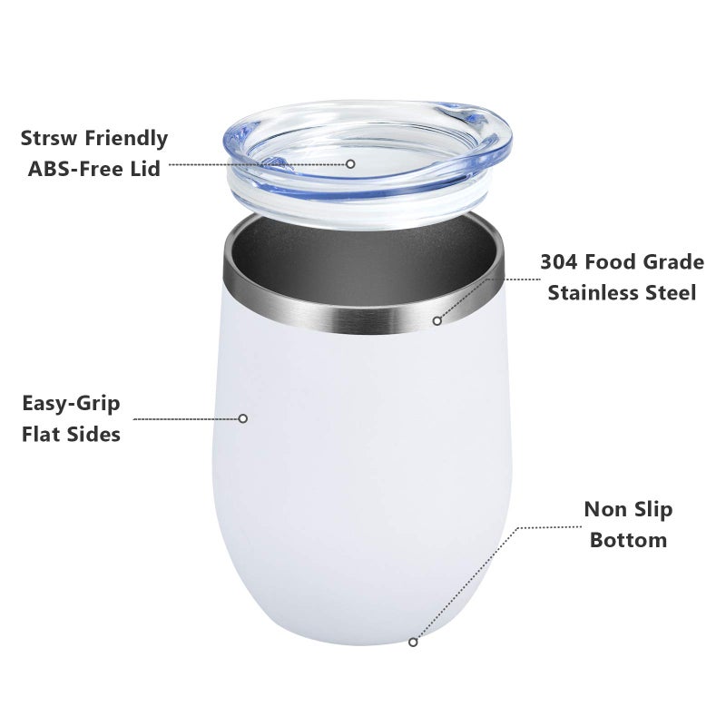 MEWAY 12 OZ/12 Pack Wine Tumbler Glasses with Lid -Double Wall Vacuum Stainless Steel Travel Tumbler Mug,Stemless Insulated Wine Cup for,Coffee,Cocktails,Gifts (White,Set of 12) - Image 2